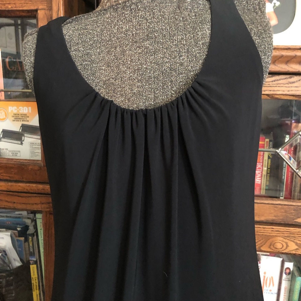 Evan Picone black stretch dress gathered round neckline sleeveless cocktail 💎LBD - Picture 7 of 7